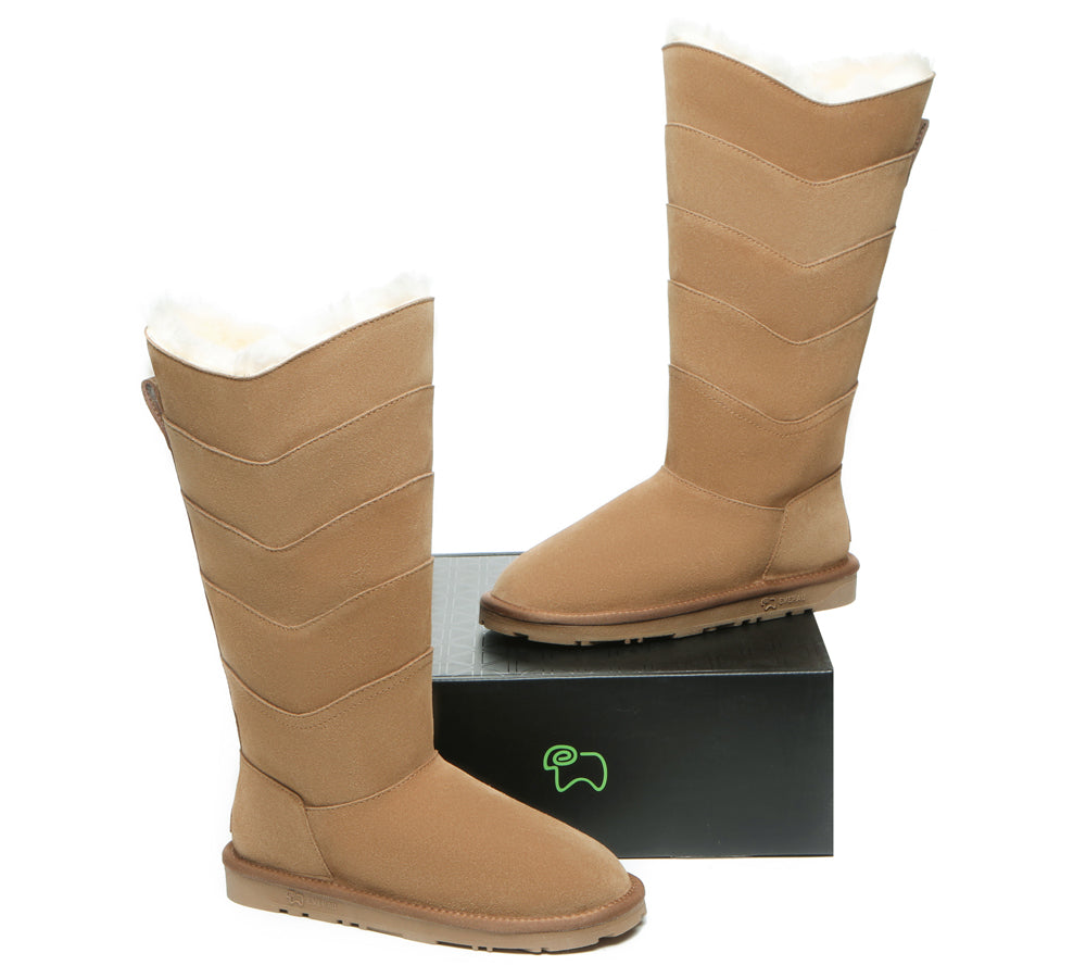 EVERAU Premium Australian Sheepskin Knee High Zipper Boots Women Swanston 5 Panel