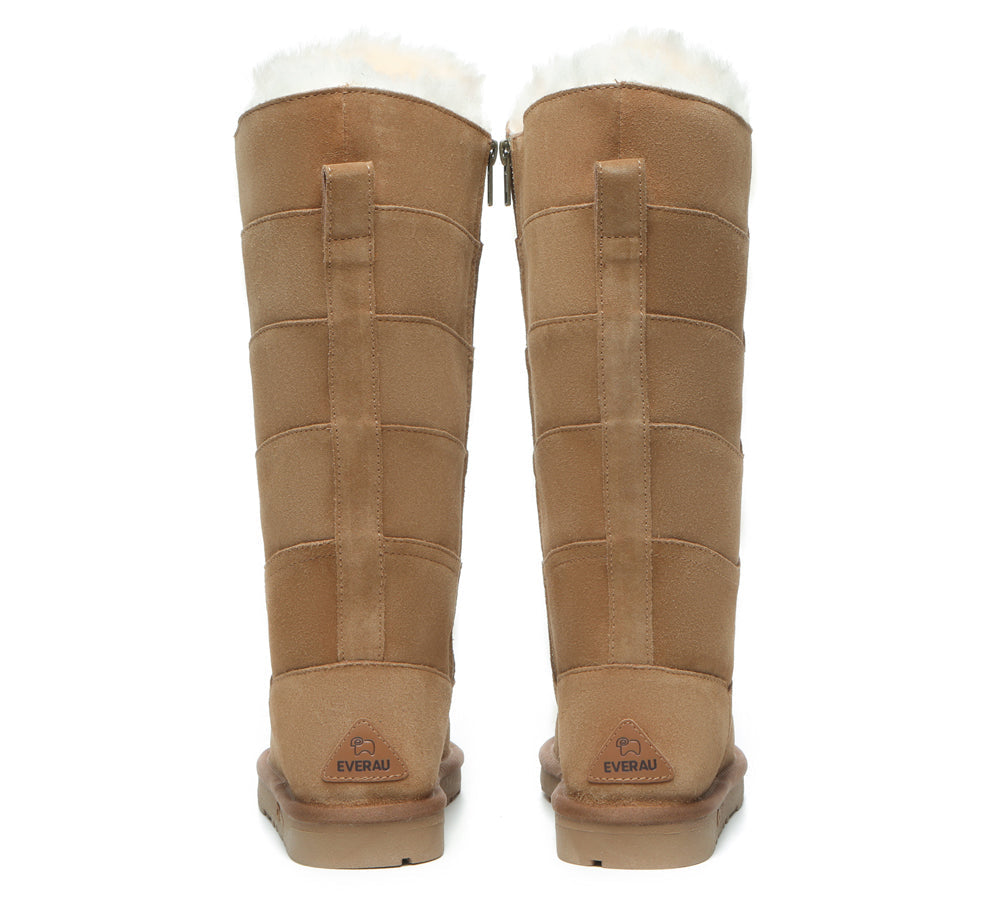 EVERAU Premium Australian Sheepskin Knee High Zipper Boots Women Swanston 5 Panel