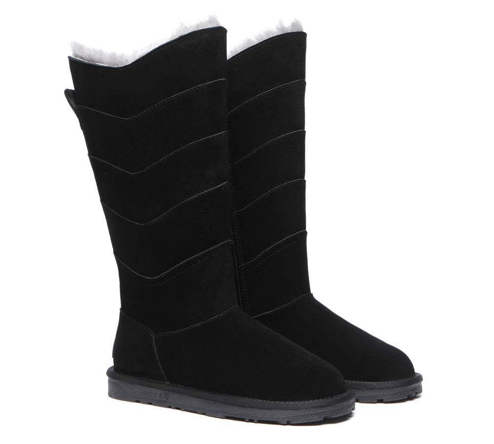 EVERAU Premium Australian Sheepskin Knee High Zipper Boots Women Swanston 5 Panel