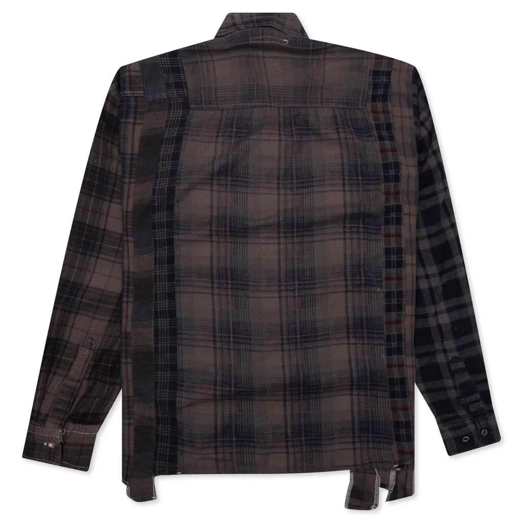 Flannel Shirt 7 Cuts Shirt Over Dye  - Brown