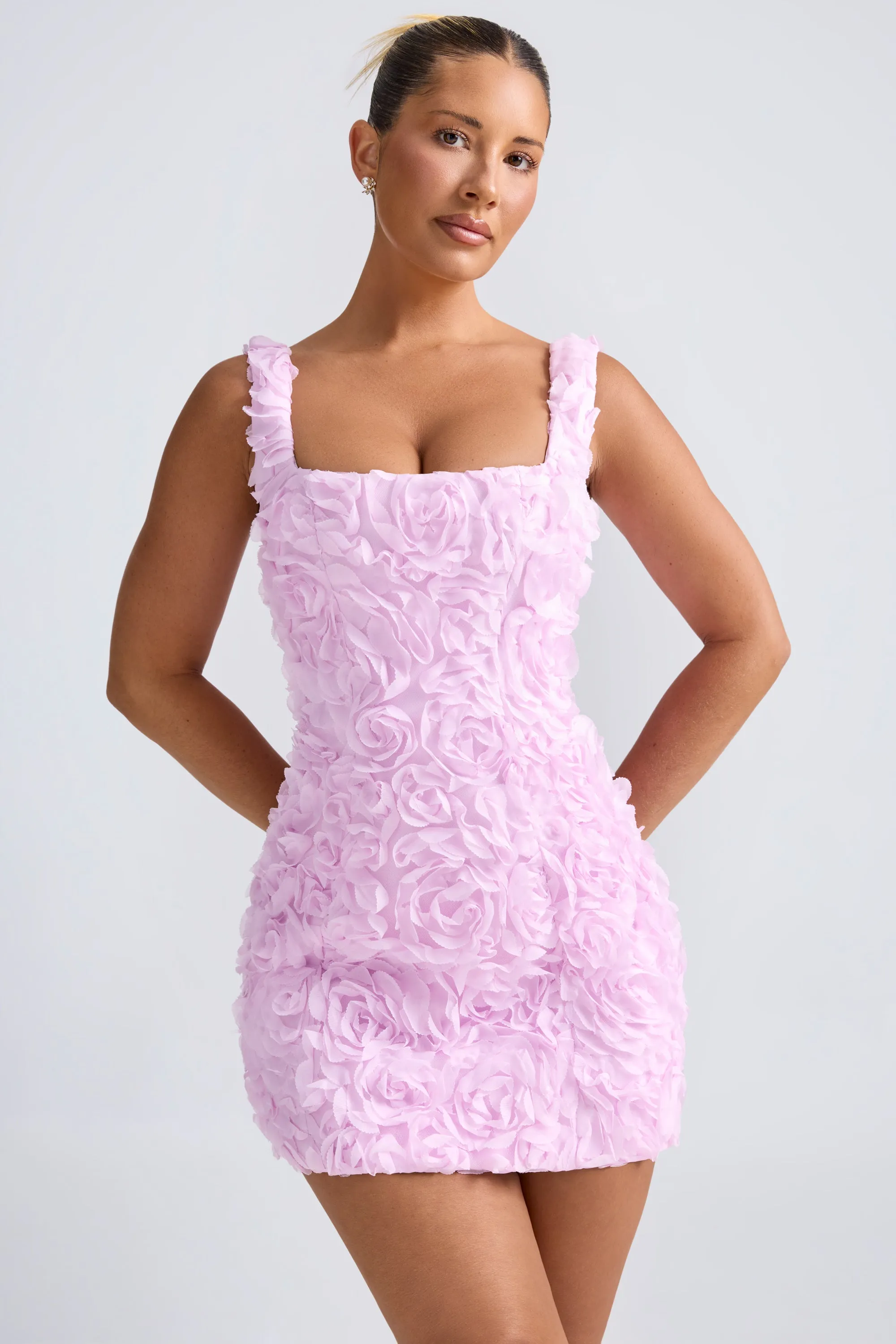 Floral-Appliqué Corset Mini Dress in Lilac