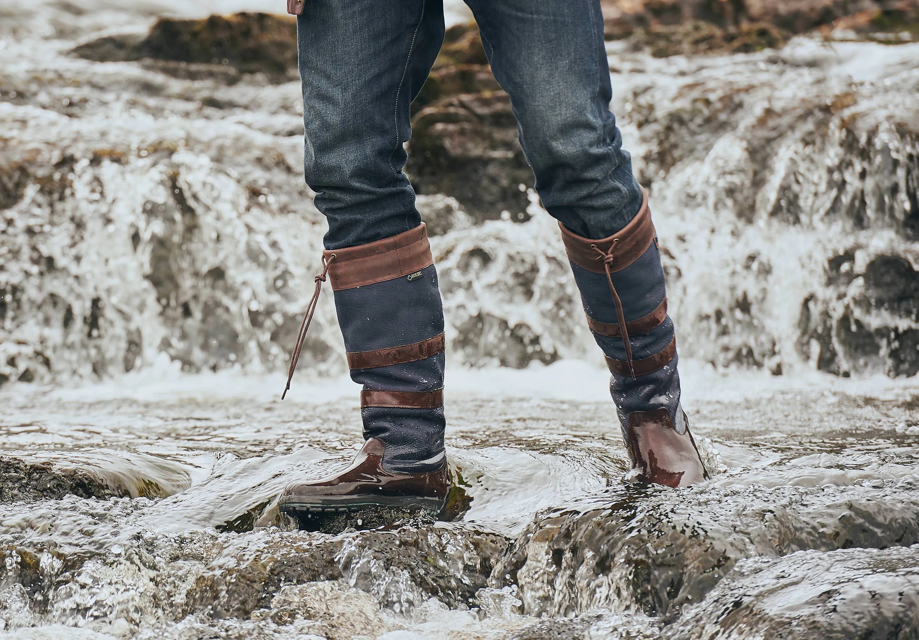 Galway Mens ExtraFit Country Boot - Navy/Brown