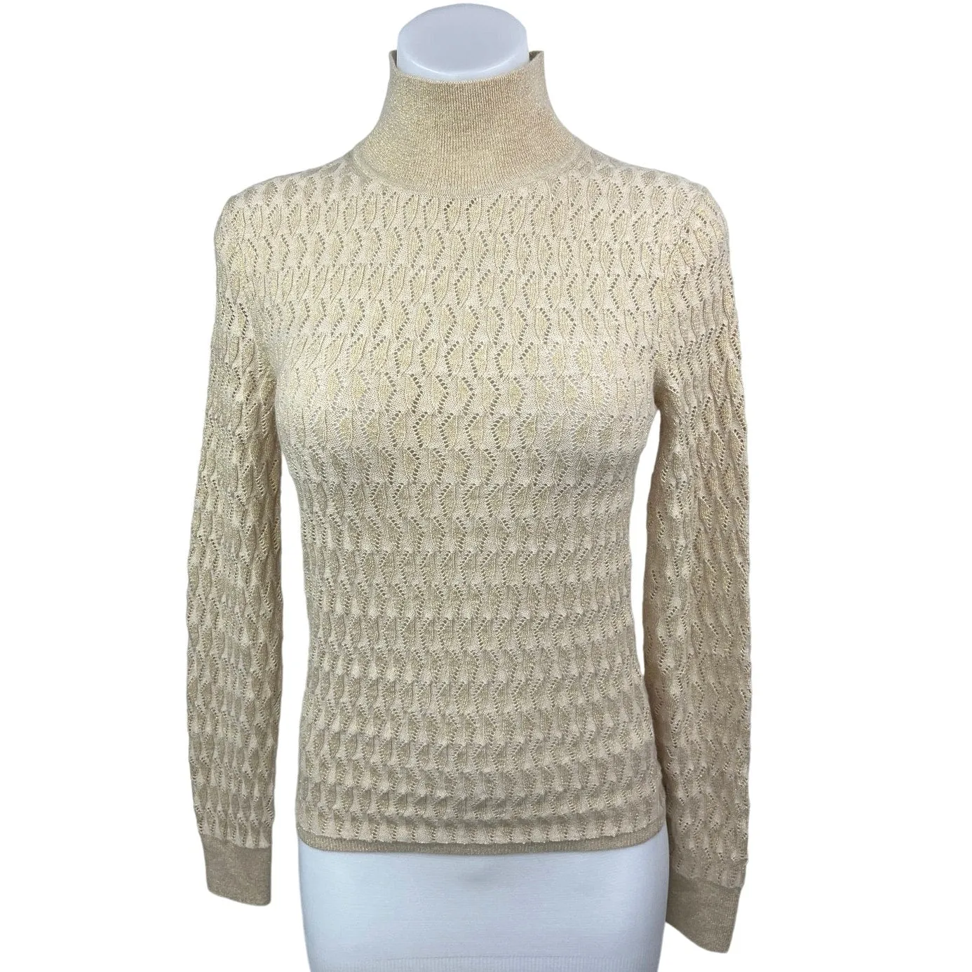 Gap Gold Metallic Pointelle Turtleneck Wool Stretch Knit Pullover Sweater Top XS