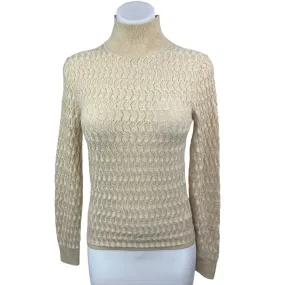 Gap Gold Metallic Pointelle Turtleneck Wool Stretch Knit Pullover Sweater Top XS