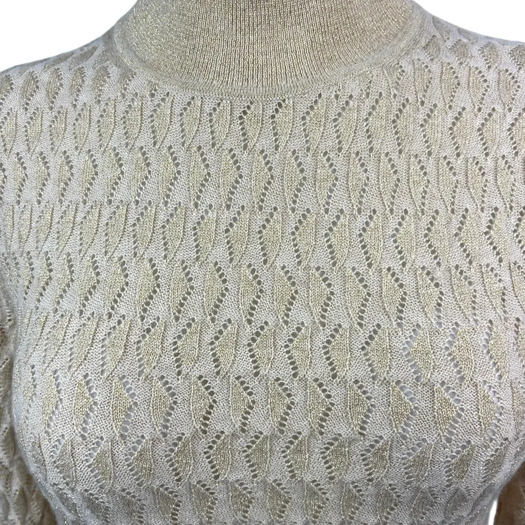 Gap Gold Metallic Pointelle Turtleneck Wool Stretch Knit Pullover Sweater Top XS