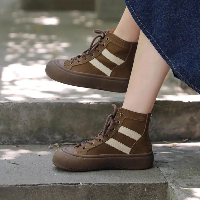 Handmade Flat Brown Leather Women's Ankle Boots: TF100 Casual Shoes