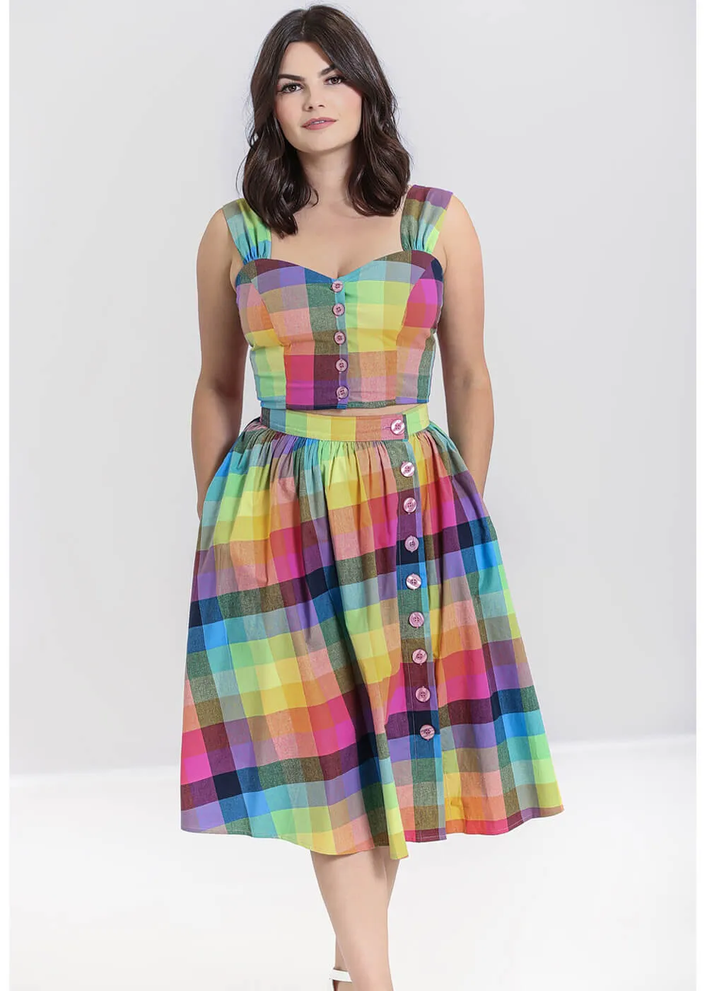 Hell Bunny Lucia Rainbow 50's Swing Skirt Multi