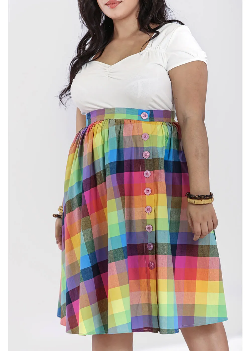 Hell Bunny Lucia Rainbow 50's Swing Skirt Multi