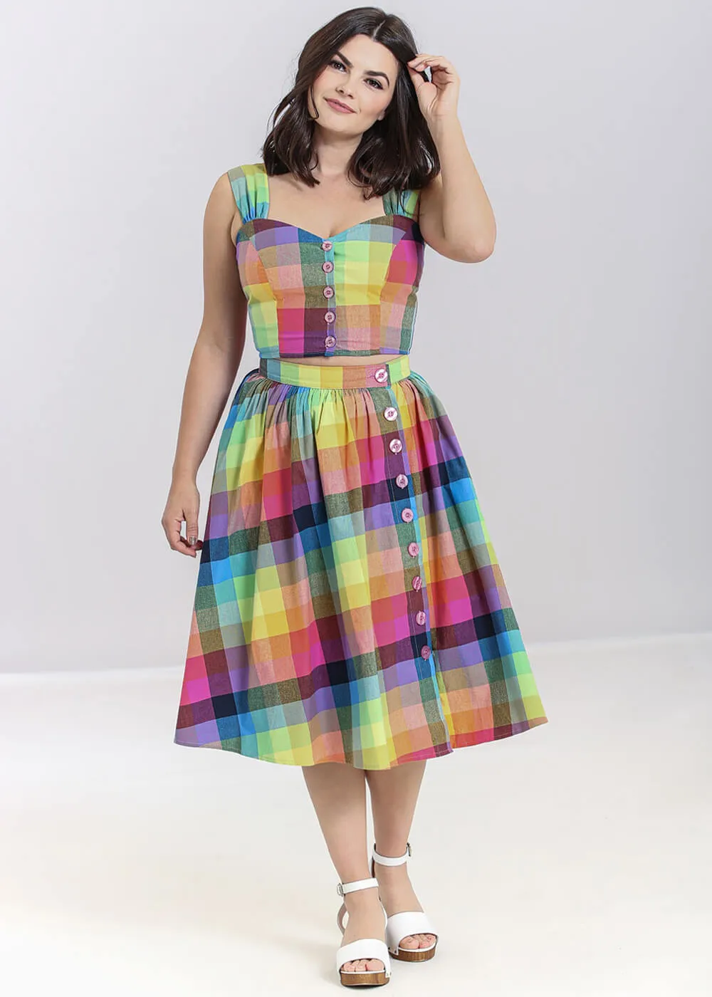 Hell Bunny Lucia Rainbow 50's Swing Skirt Multi