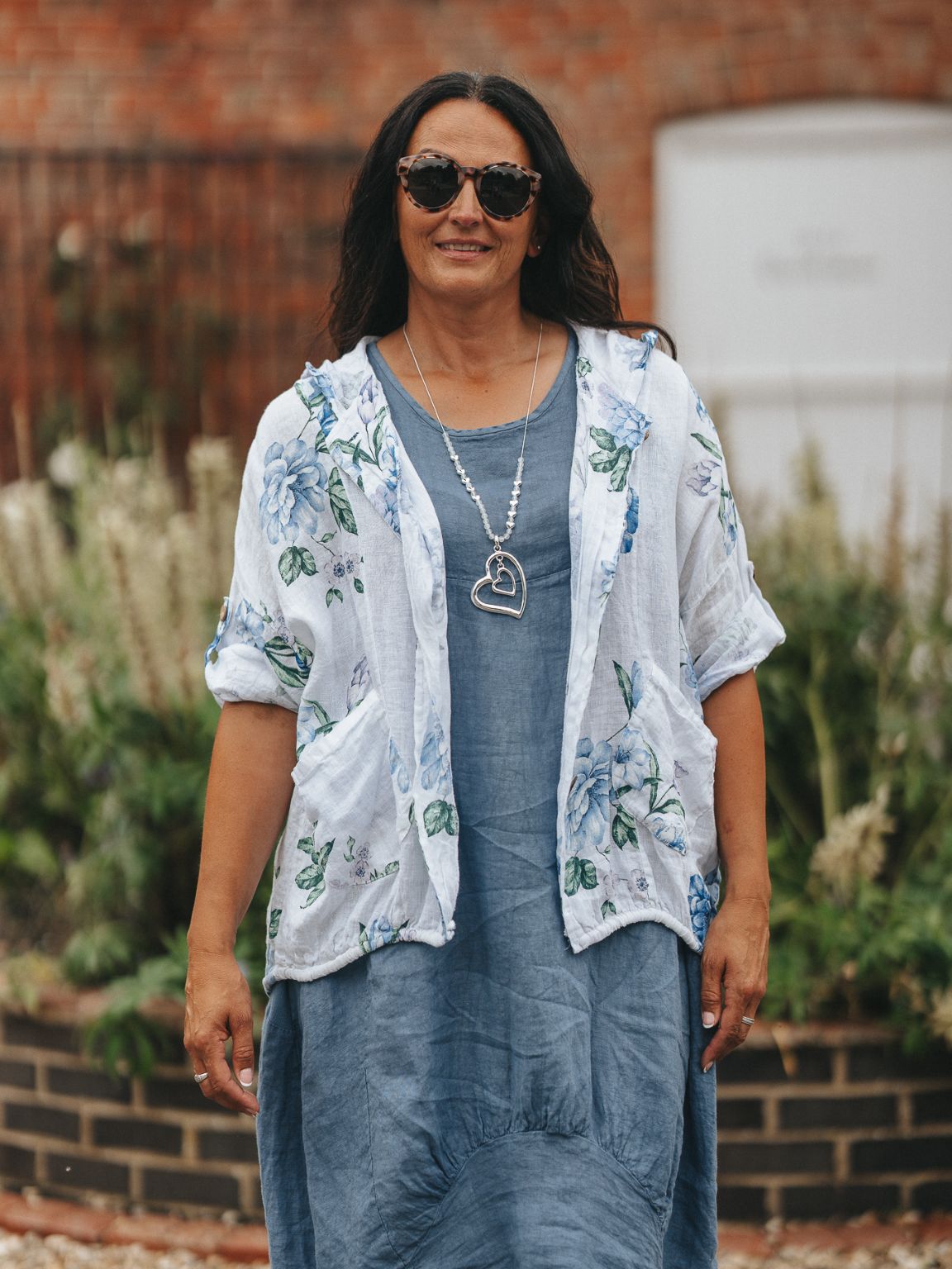 Hooded Linen Floral Jacket Frida