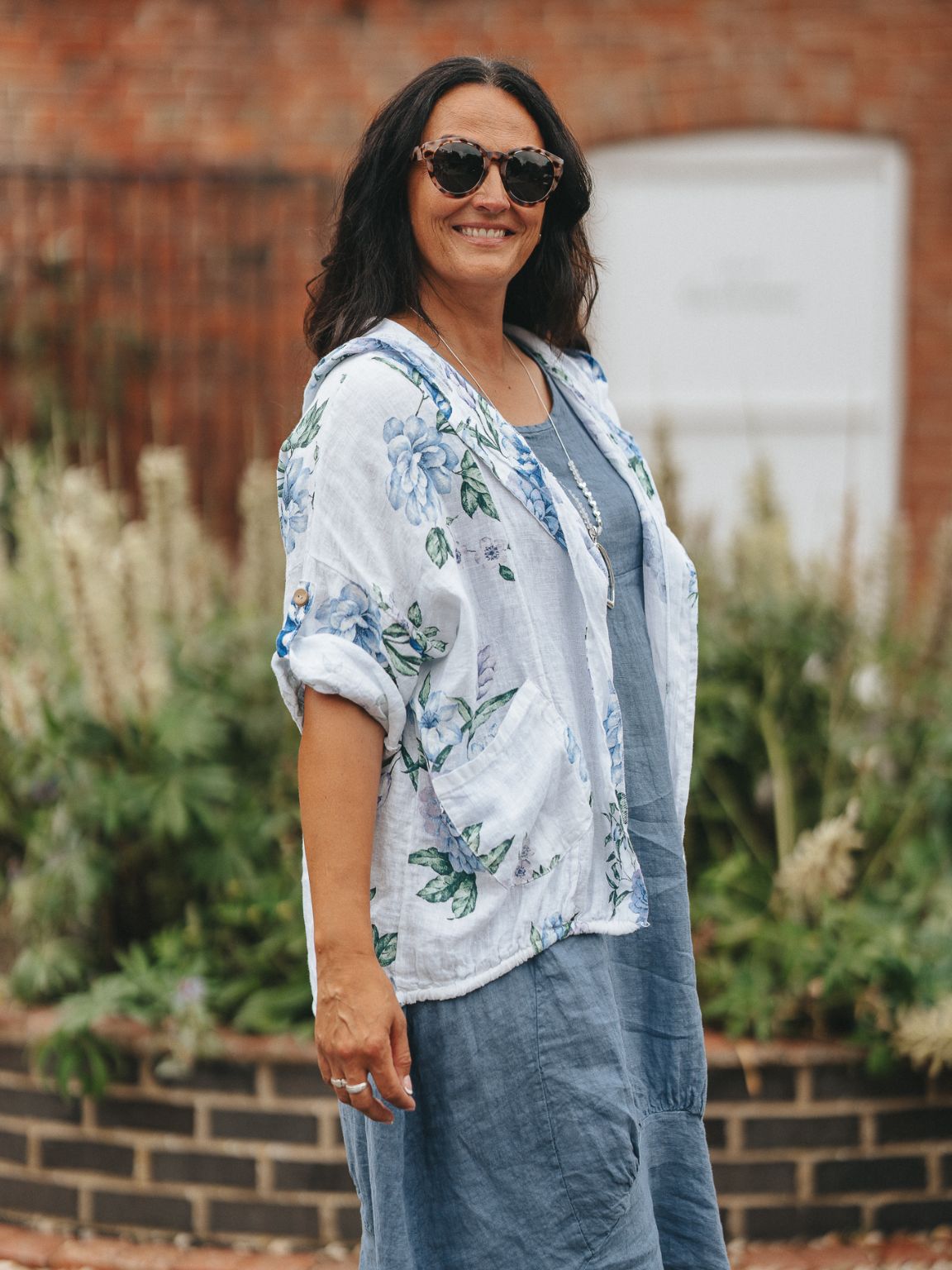 Hooded Linen Floral Jacket Frida