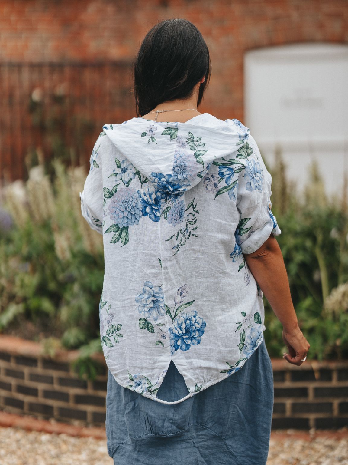 Hooded Linen Floral Jacket Frida