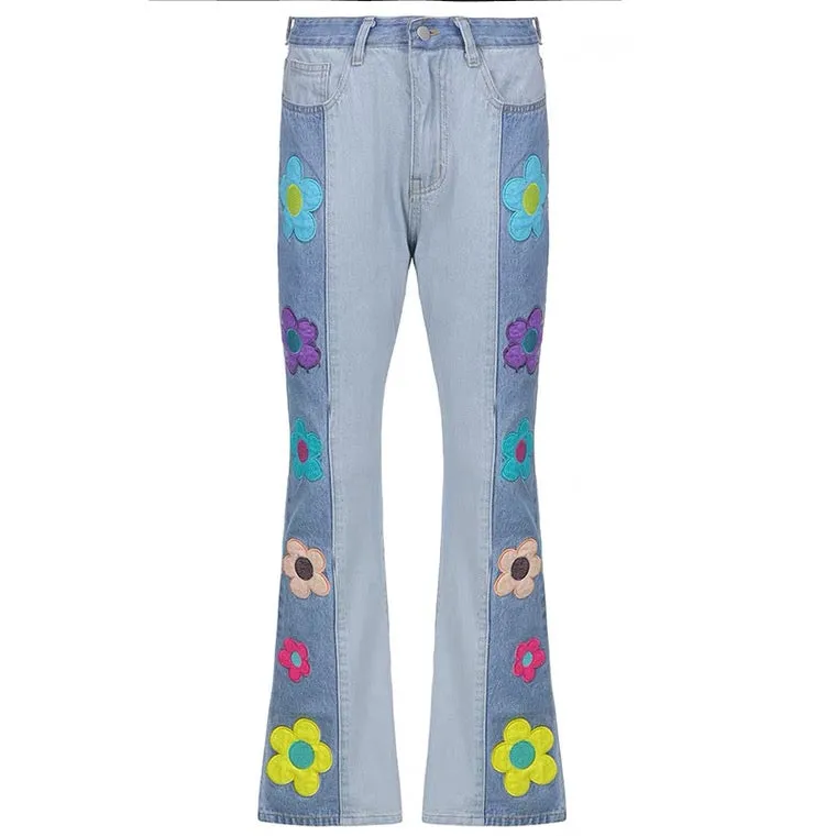 INS CUTE FLOWER EMBROIDERY JEANS BY70196