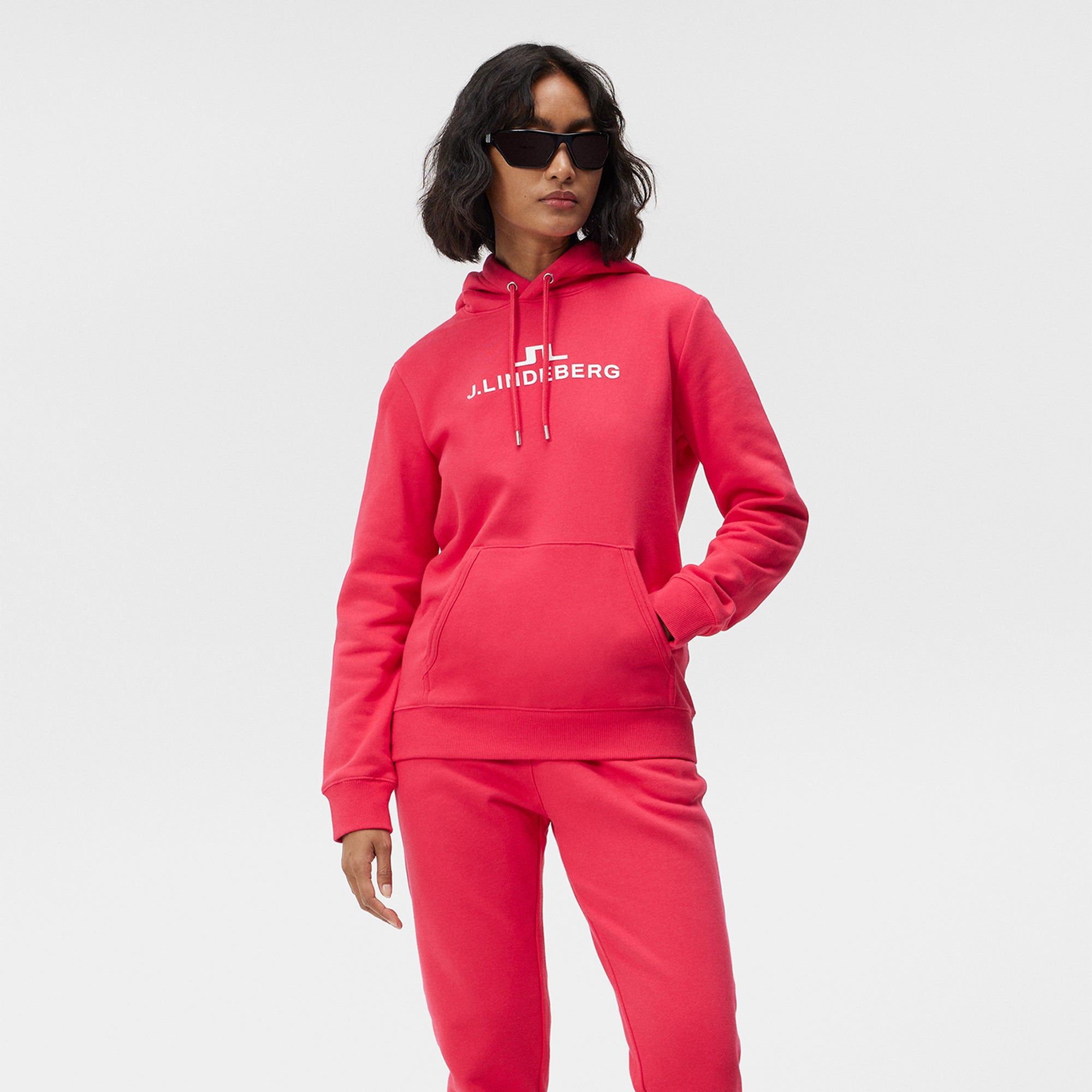 J Lindeberg W Alpha Ladies Hoodie Rose Red