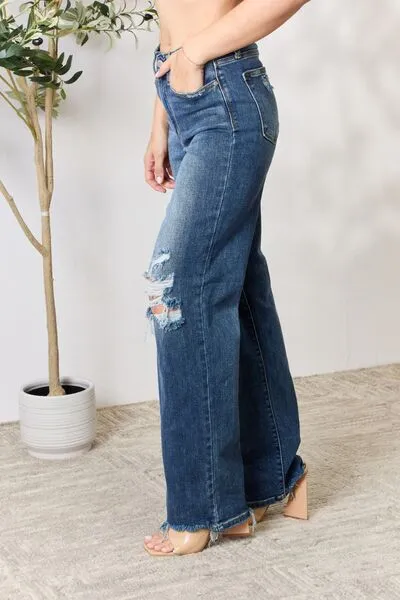 Judy Blue Full Size High Waist 90's Distressed Straight Jeans