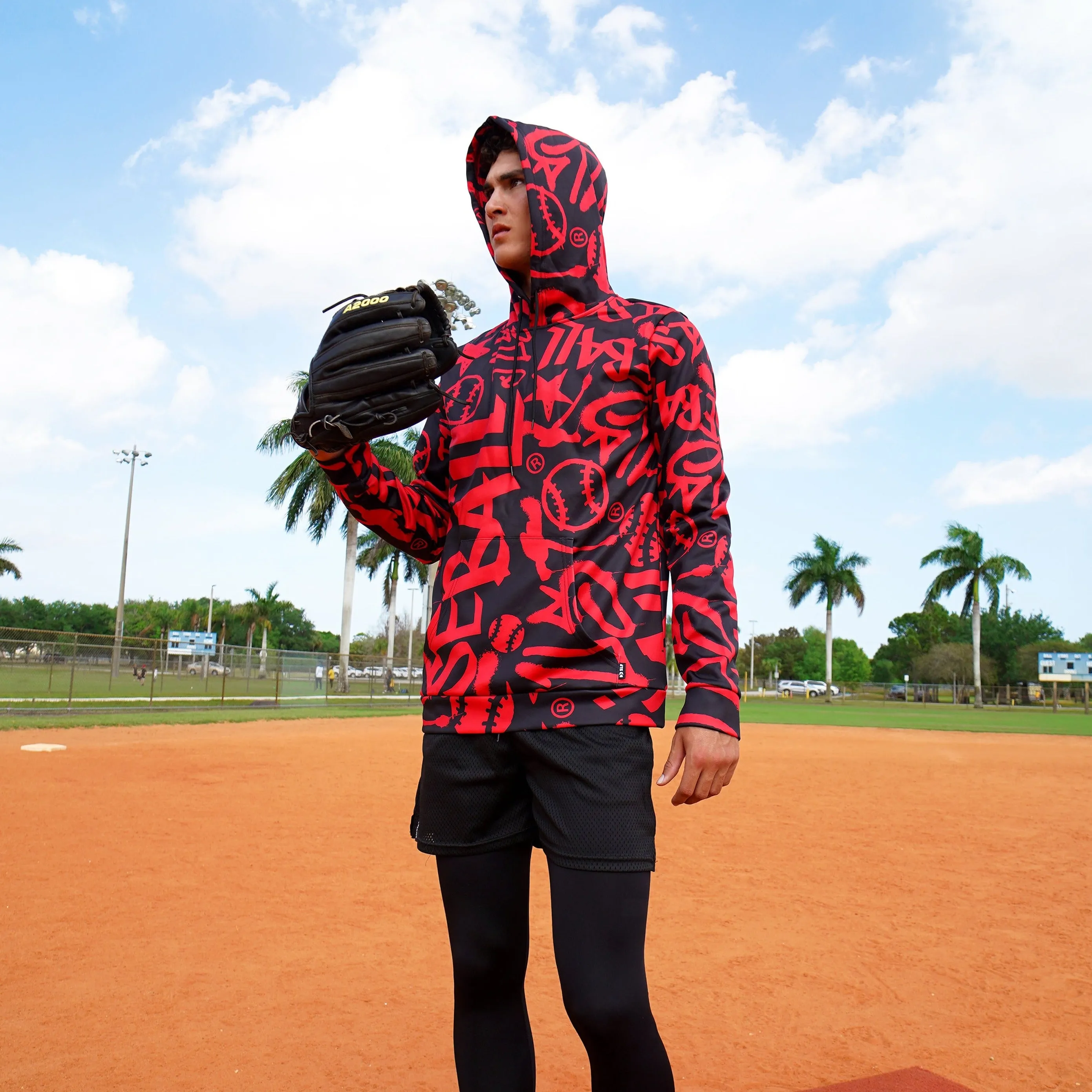 Just Ball Baseball Red Black Hoodie