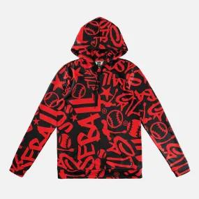 Just Ball Baseball Red Black Hoodie