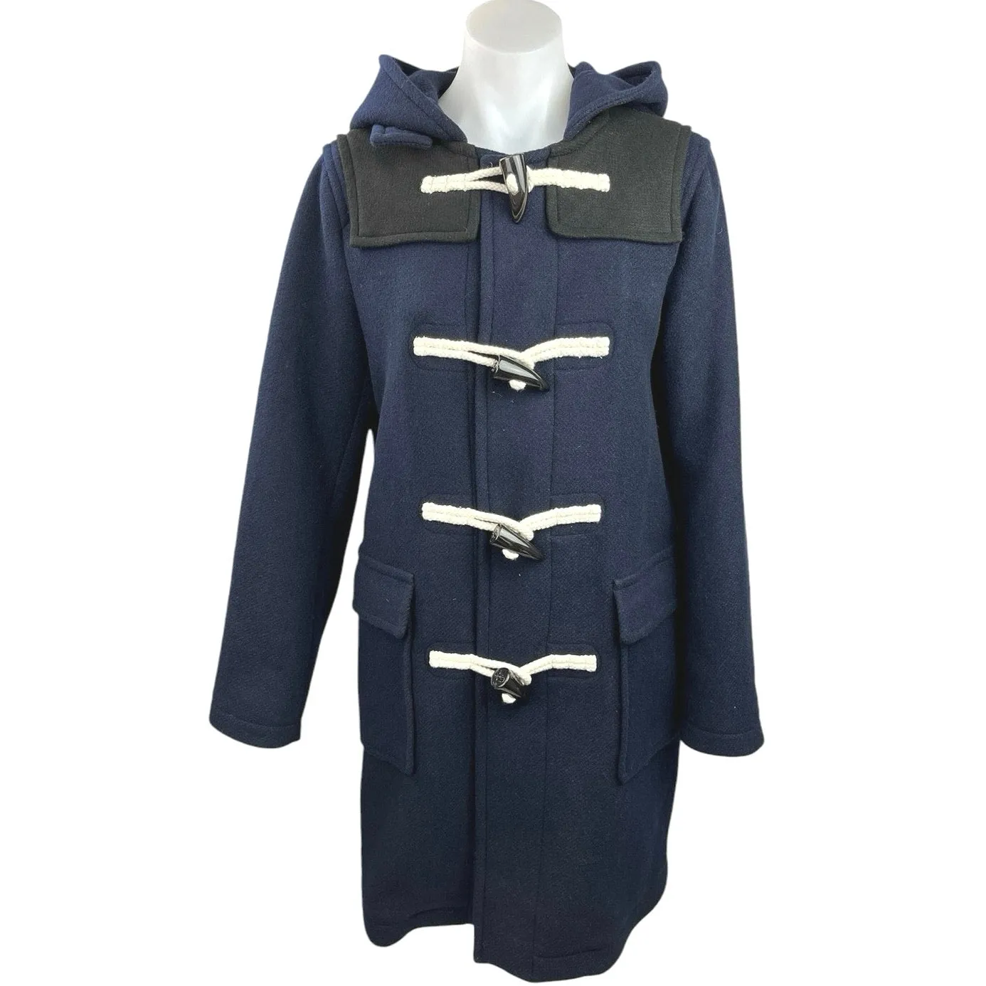 J.W. Anderson x Uniqlo Navy Blue Wool Blend Hooded Long Duffle Coat Jacket Sz XS