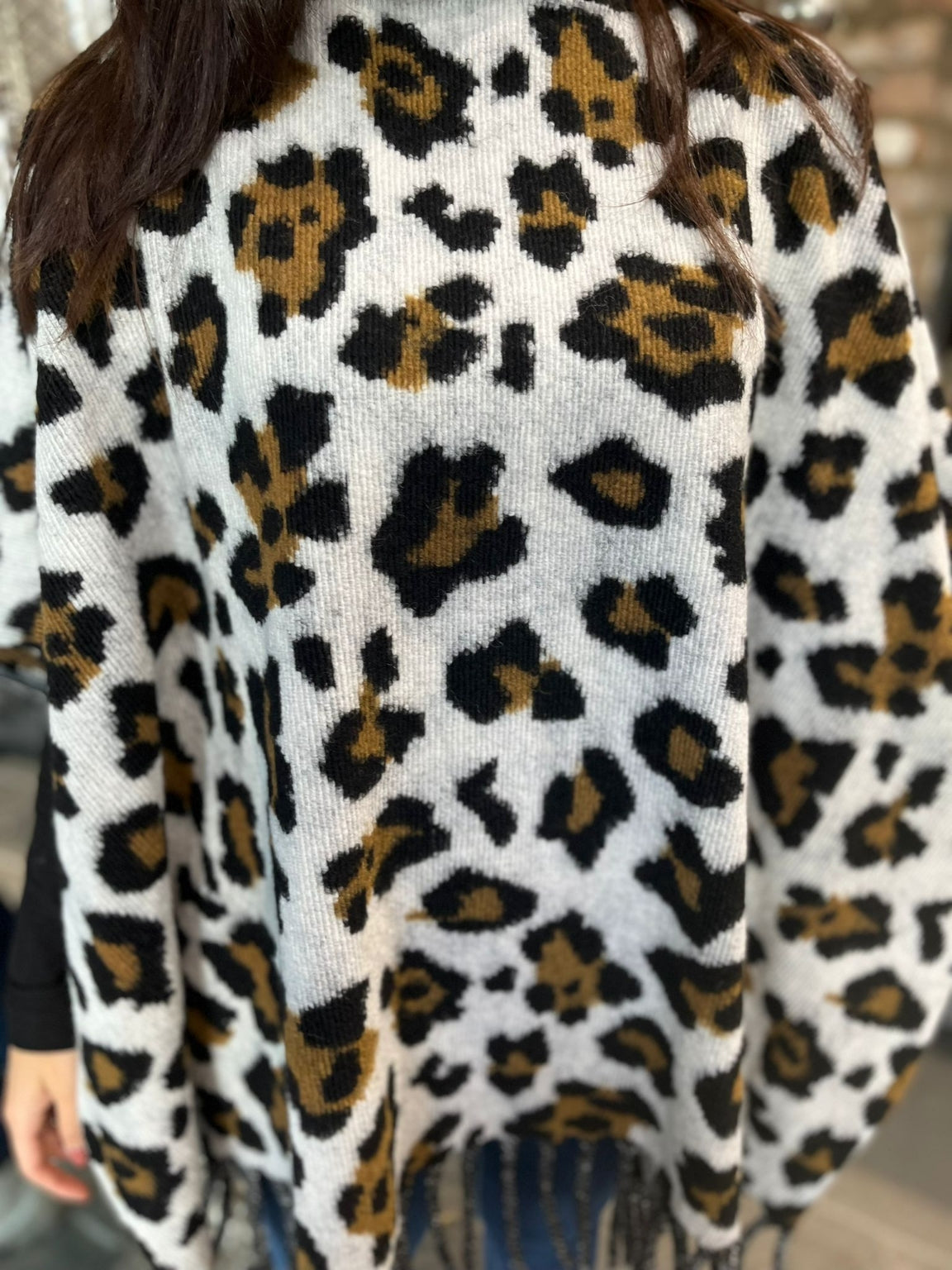 Leopard Print Tassel Hem Poncho