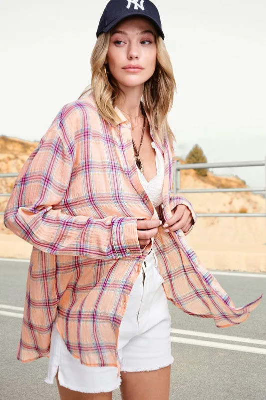 Liz Swift Plaid Button Dow Shirt