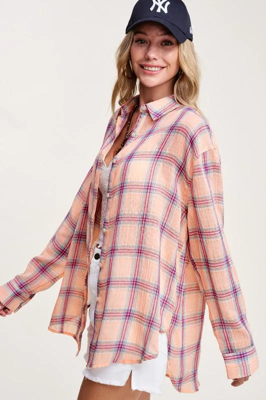 Liz Swift Plaid Button Dow Shirt