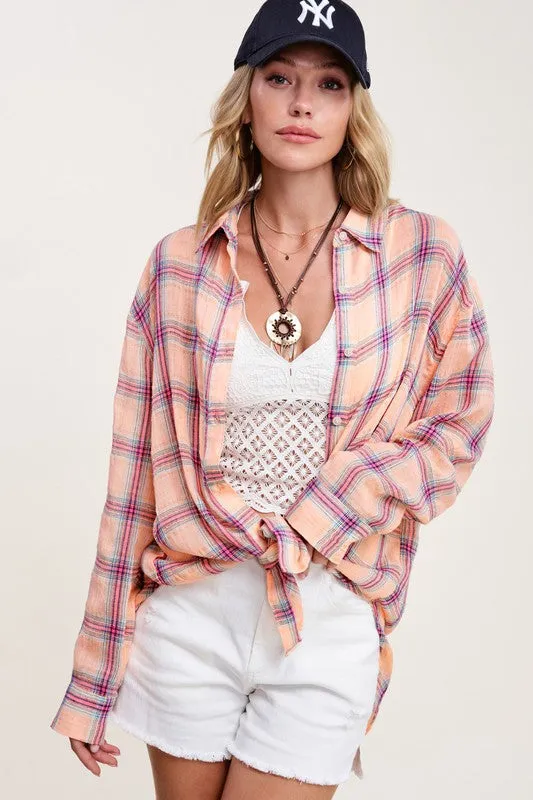 Liz Swift Plaid Button Dow Shirt