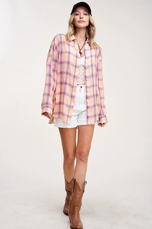 Liz Swift Plaid Button Dow Shirt