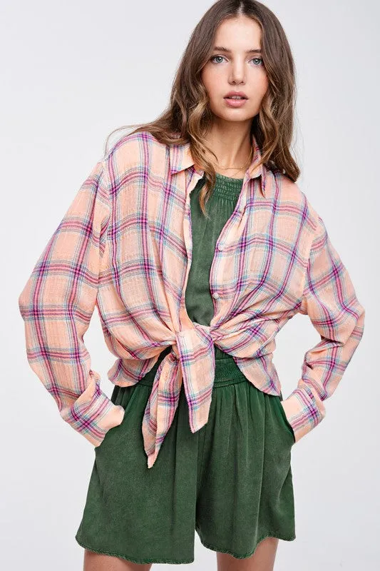 Liz Swift Plaid Button Dow Shirt