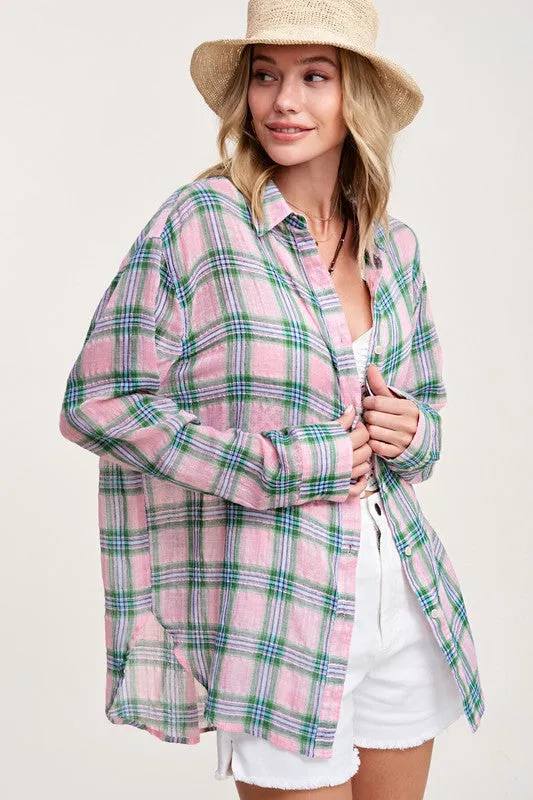 Liz Swift Plaid Button Dow Shirt