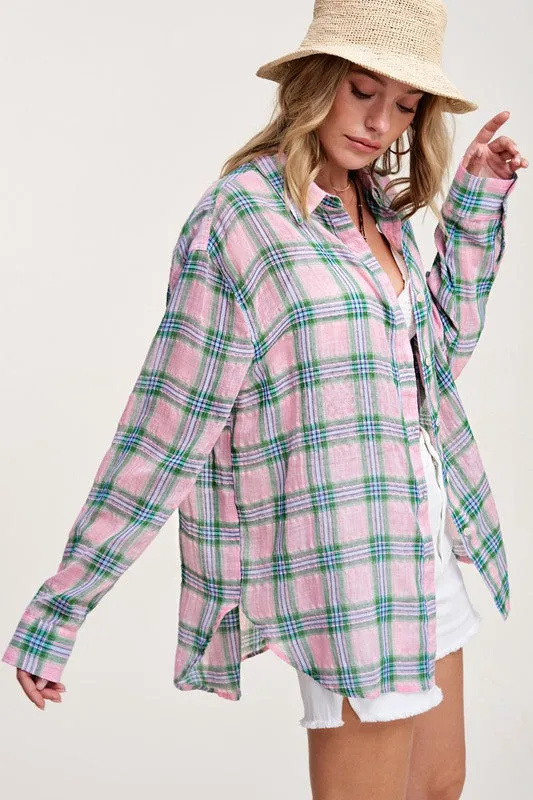 Liz Swift Plaid Button Dow Shirt