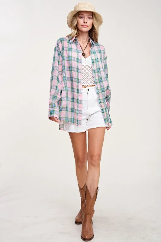 Liz Swift Plaid Button Dow Shirt