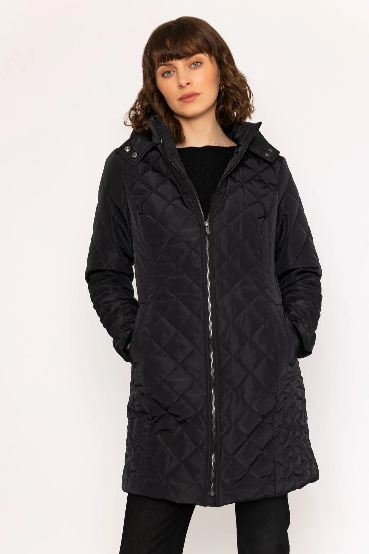 Longline Quilted Coat in Black