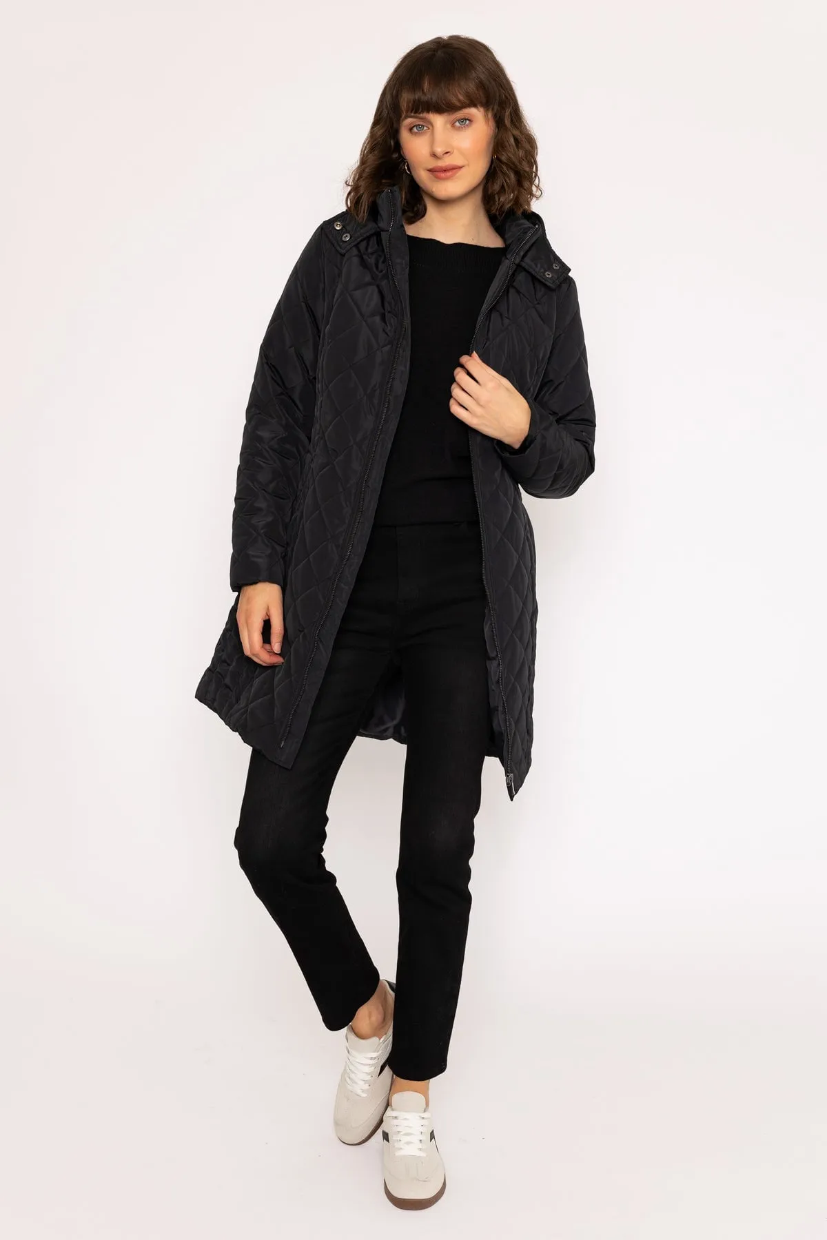 Longline Quilted Coat in Black