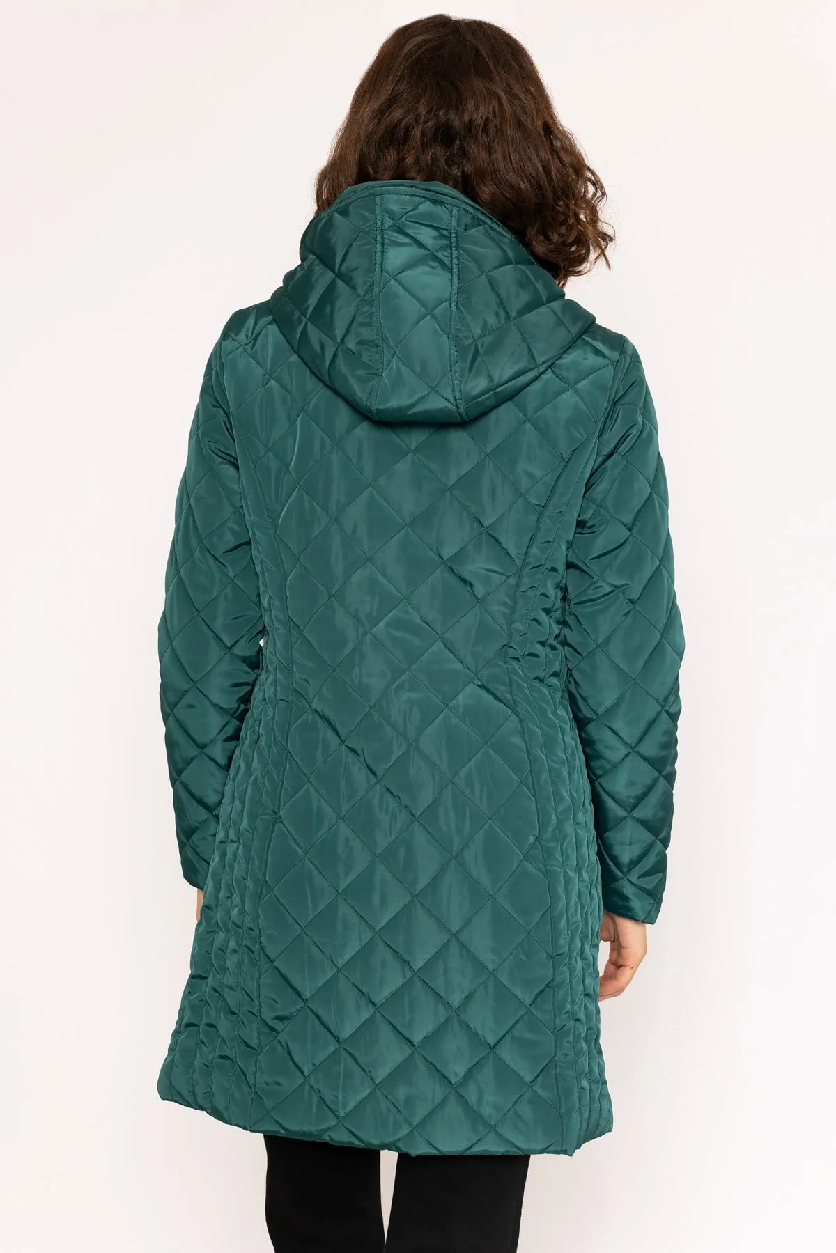 Longline Quilted Coat in Green