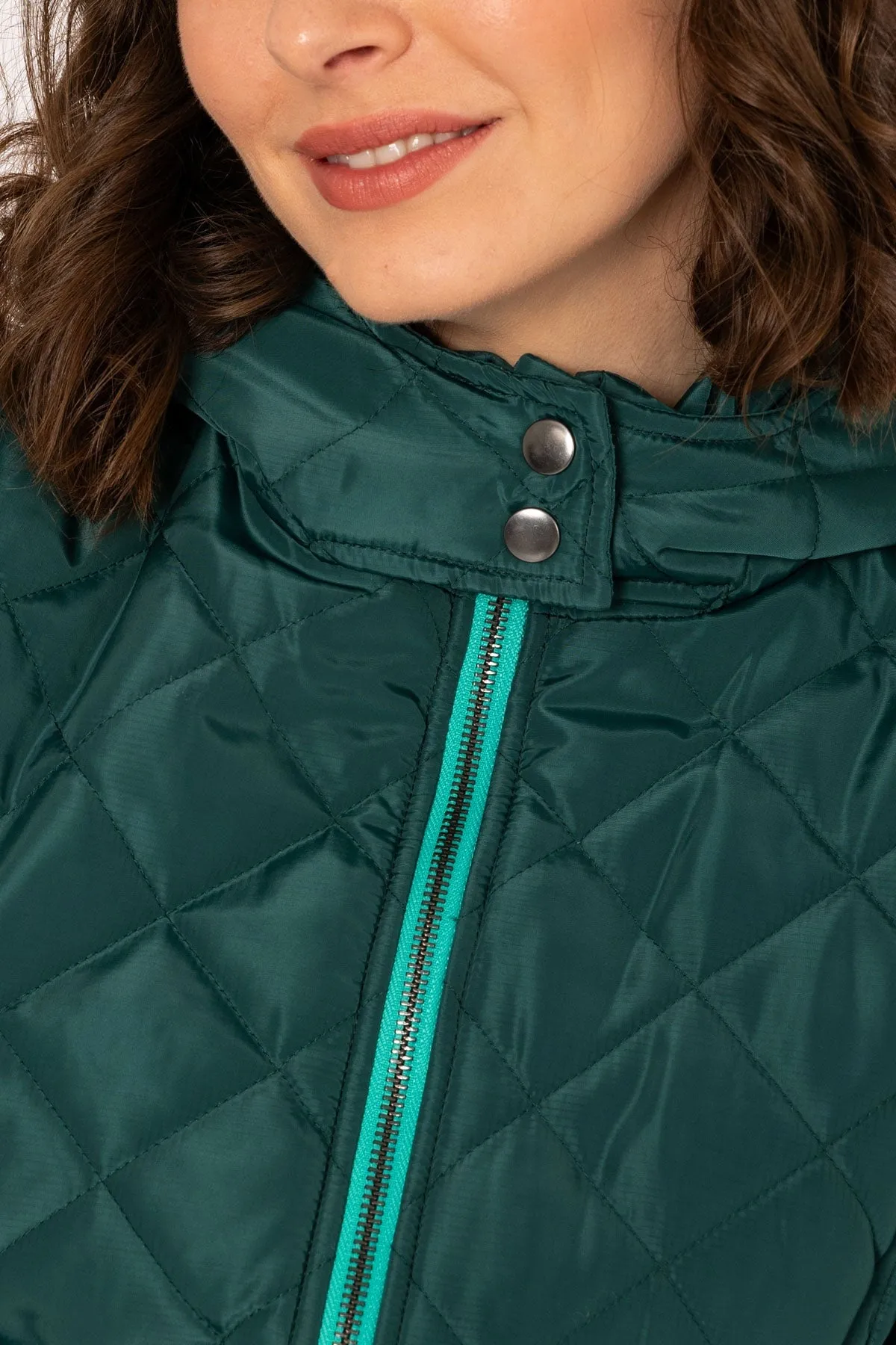 Longline Quilted Coat in Green