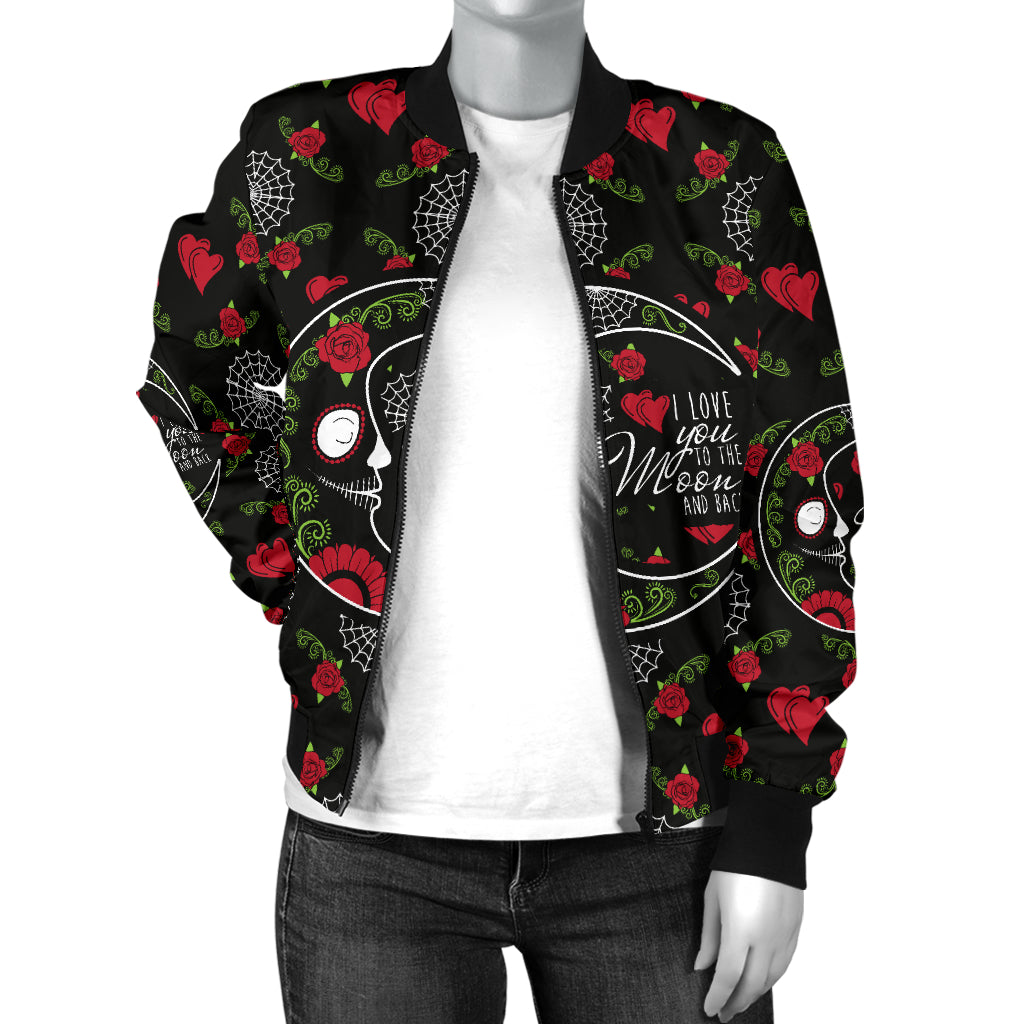 Love You To The Moon Sugar Skull Women's Bomber Jacket