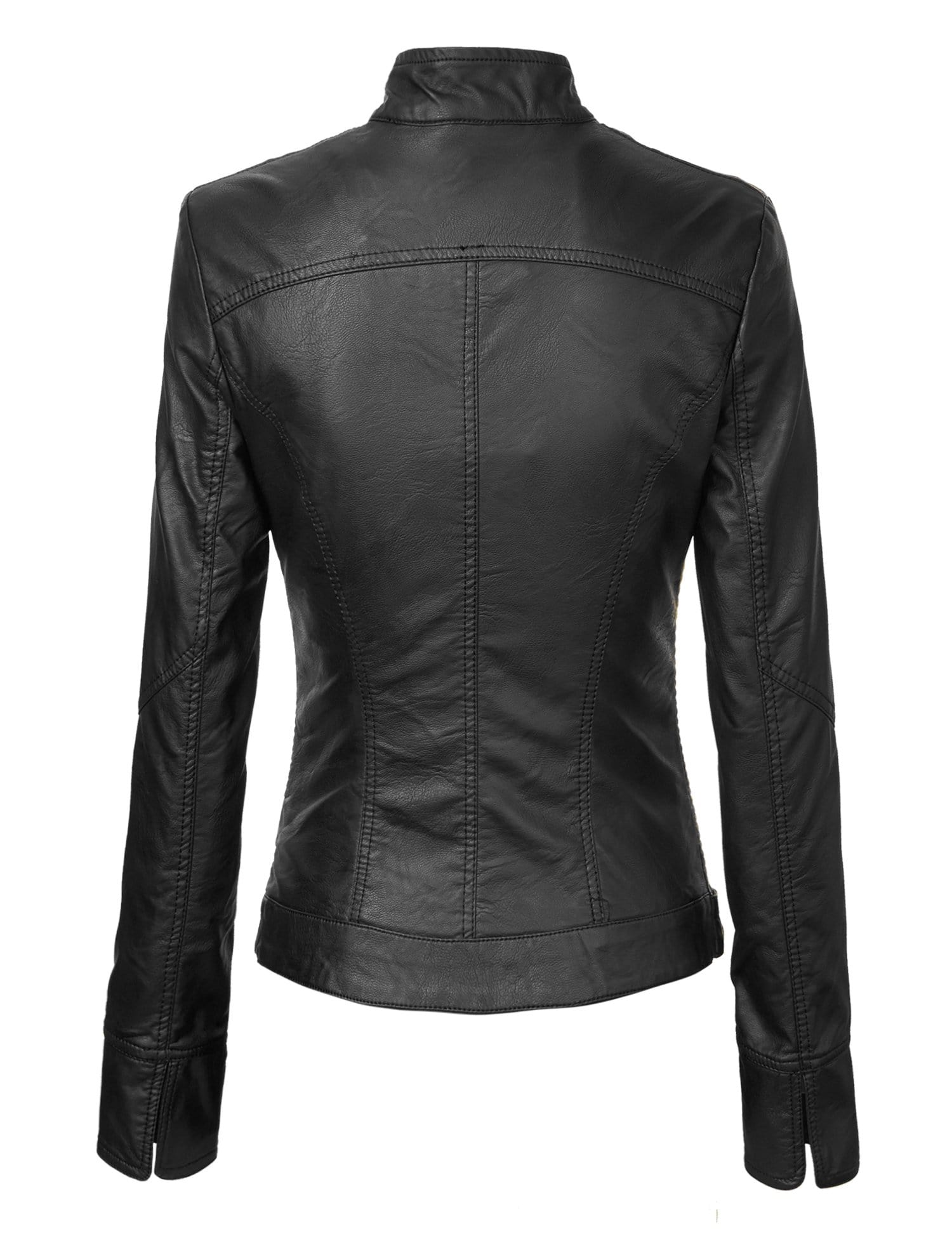 Made By Johnny MBJ Womens Faux Leather Zip Up Moto Biker Jacket with Stitching Detail