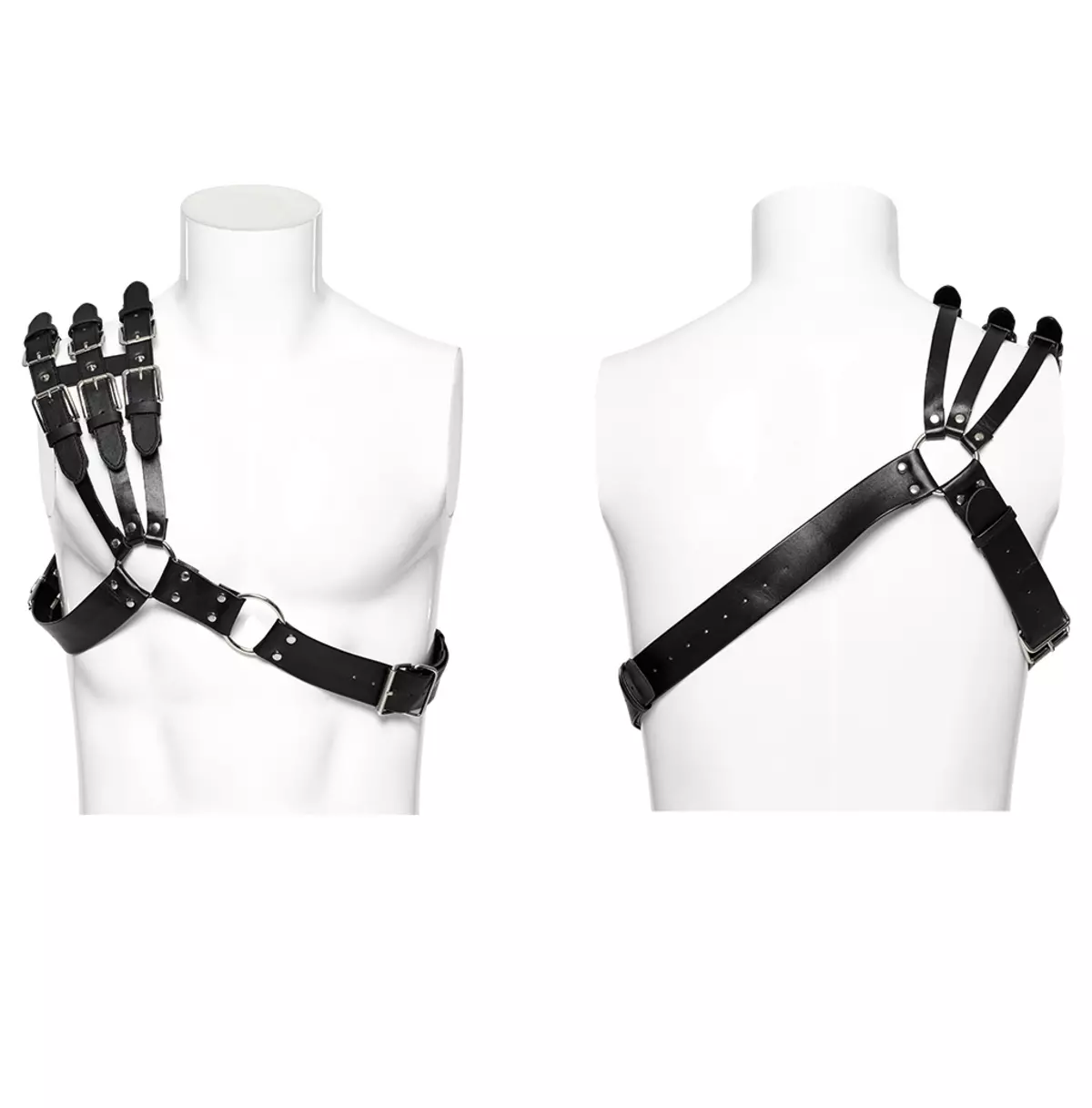 Men's Gothic Leather Body Harness With Spiked Mask and Corset Waist Belt