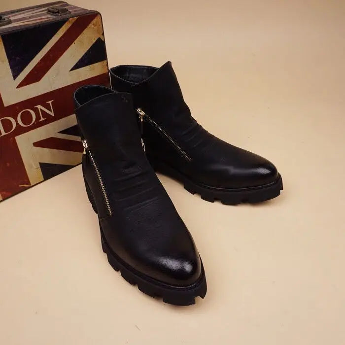 Men's Handmade Synthetic Leather Round Toe Warm Ankle Boots