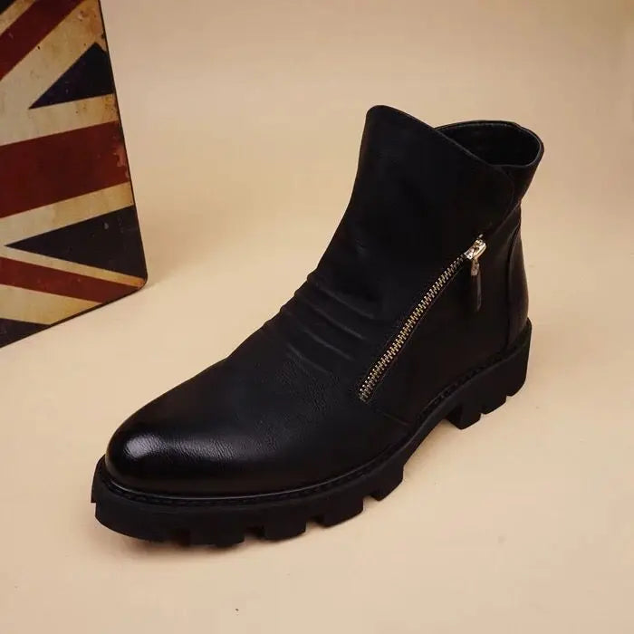 Men's Handmade Synthetic Leather Round Toe Warm Ankle Boots