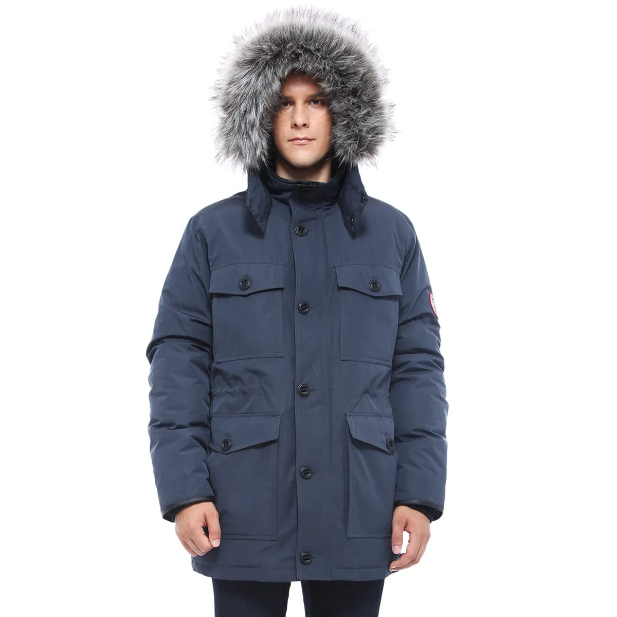 Men's Parka Jacket with Faux Fur Hood