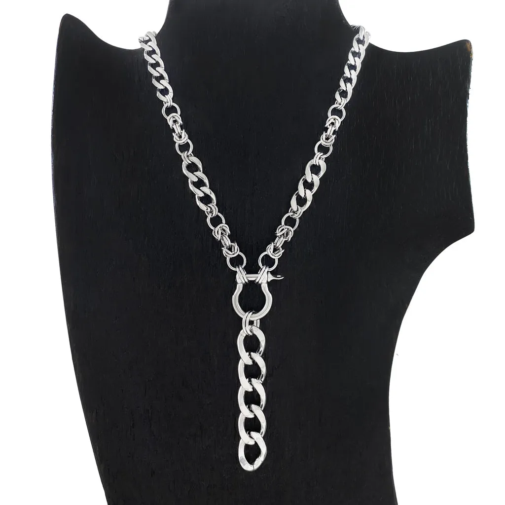 METAL Chunky Curb Y Necklace with Screw Pin D-Ring