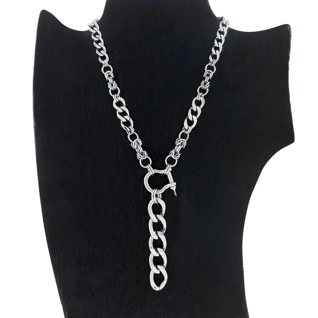 METAL Chunky Curb Y Necklace with Screw Pin D-Ring