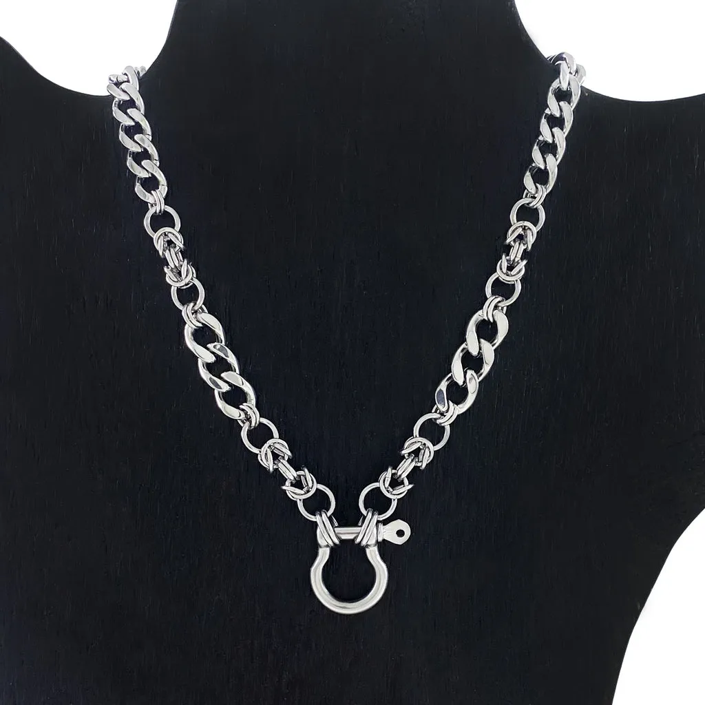 METAL Chunky Curb Y Necklace with Screw Pin D-Ring