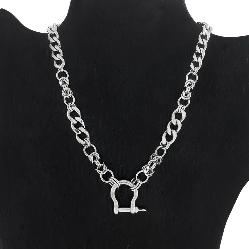 METAL Chunky Curb Y Necklace with Screw Pin D-Ring