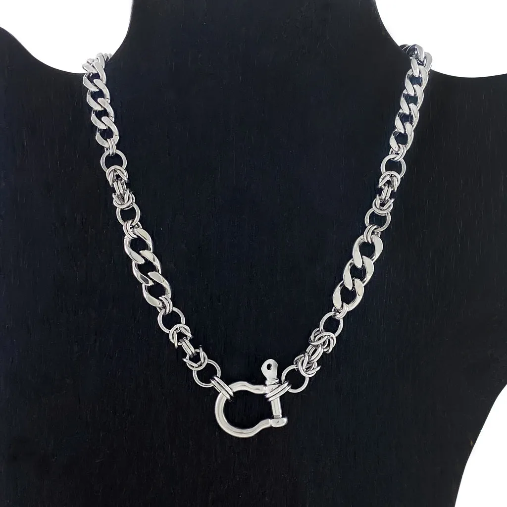 METAL Chunky Curb Y Necklace with Screw Pin D-Ring