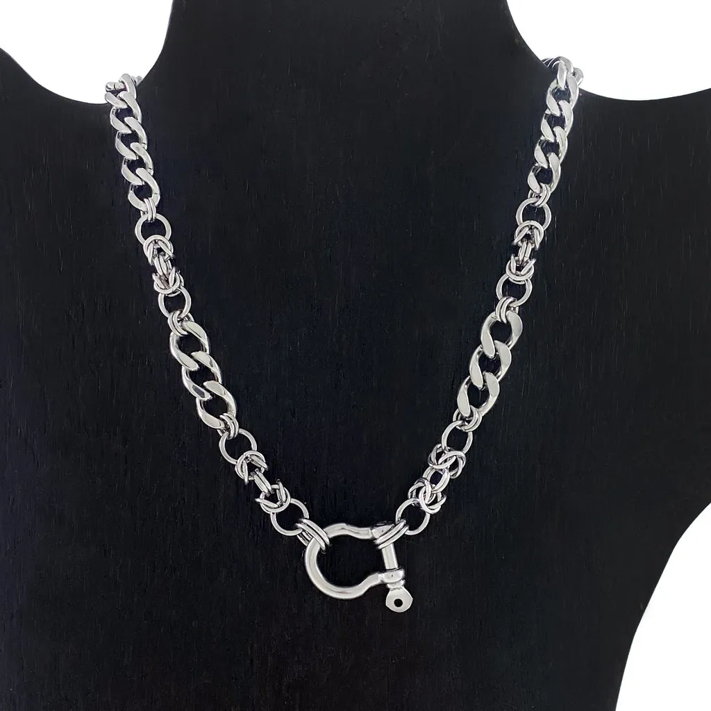 METAL Chunky Curb Y Necklace with Screw Pin D-Ring