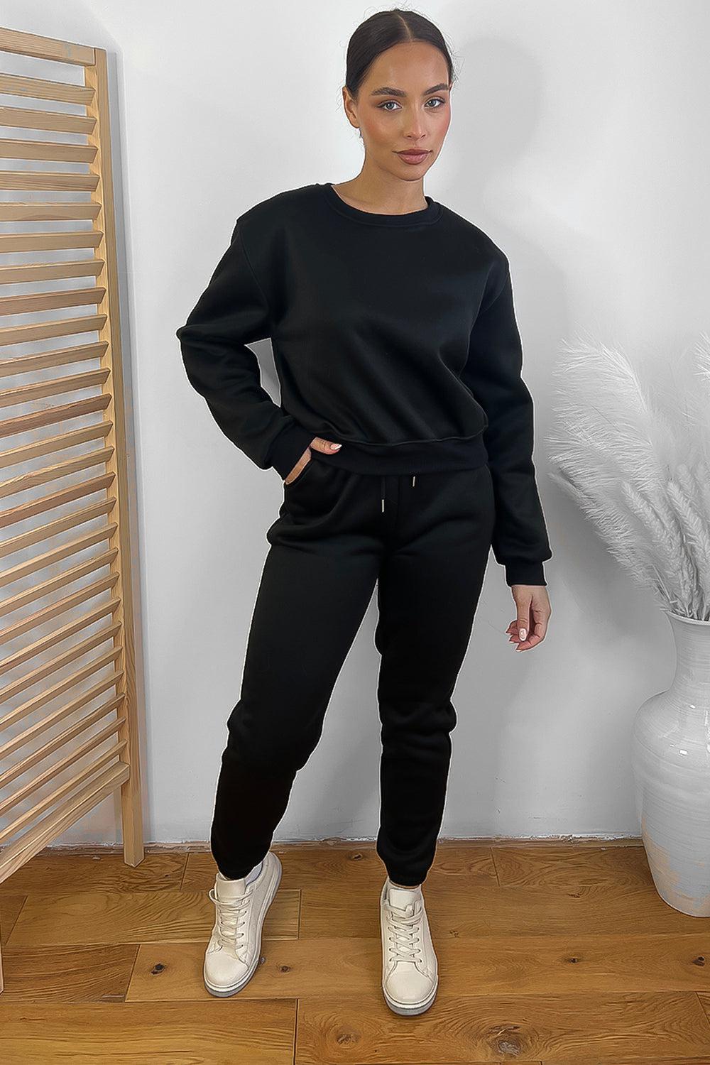 Minimalistic Cropped Sweatshirt And Trousers Tracksuit