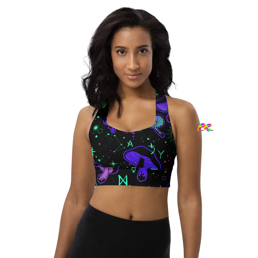 Mushroom Cult Rave Longline Sports Bra