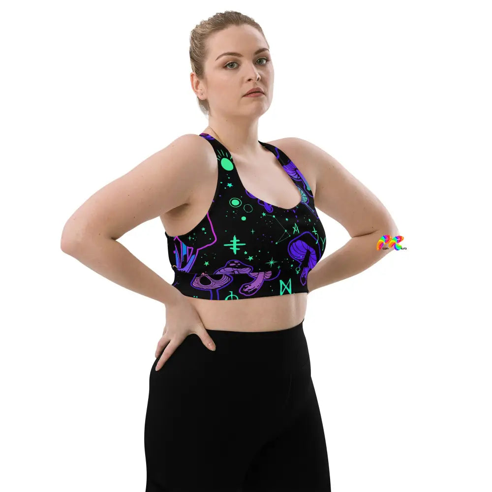 Mushroom Cult Rave Longline Sports Bra